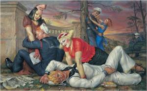 Paul Cadmus Marinheiros e as prostitutas  Têmpera  grassa 63,5 x  100 cm  Whitney Museum   