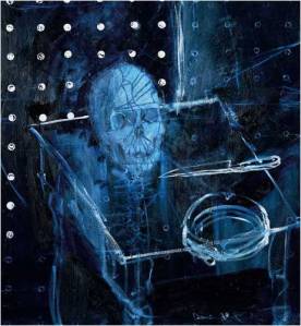 Damien Hirst (Inglaterra, 1965) "Human skull in space", 2009.  Óleo sobre tela  celebrando os 150 anos da  1ª edição de "A origem das espécies" 