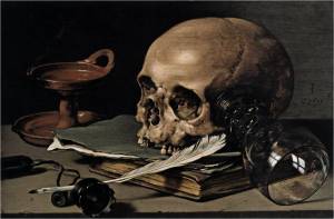 Pieter Claesz – (1597 – 1661)  Natureza morta com crânio, 1628  24 x 36 cm Metropolitan Museum of Art - NY 