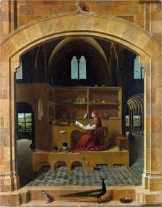 ANTONELLO da Messina ( ca. 1430, Messina, 1479, Messina) São Jerônimo no seu escritório, c. 1460 Óleo sobre madeira, 46 x 36 cm National Gallery, Londres 