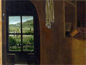 ANTONELLO da Messina ( ca. 1430, Messina, 1479, Messina) São Jerônimo no seu escritório (detalhe), c. 1460 Óleo sobre madeira, 46 x 36 cm National Gallery, Londres