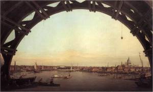 Canaletto (Giovanni Antonio Canal) 1697 - 1768 Londres vista por um arco da Westminster Bridge 1746-47 57 x 95 cm Coleção particular 
