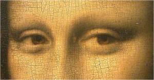 Leonardo da Vinci (1452 – 1519) Mona Lisa (La Joconde, La Gioconda) (detalhe com craquelamento). Entre 1503 e 1505 76.8 × 53 cm Museu do Louvre