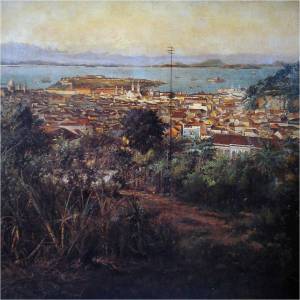 Victor Meirelles – (1832 – 1903)  Estudo para Panorama do Rio de Janeiro - Ilha das Cobras e Morro de Santo Antônio - c. 1885 100 x 100 cm Com Henri Langerock. 