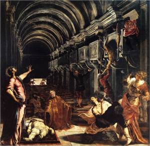Tintoretto (Veneza, ca. 1518 —1594) Milagres de São Marcos/ Descoberta do corpo de São Marcos 1562-66 Oil on canvas, 396 x 400 cm Pinacoteca di Brera, Milan 