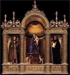 Giovanni Bellini 1433 - 1516 Trittico dei Frari, 1488 Painel central 184x79 cm, Painéis laterais 115x46 cm Basilica di Santa Maria Gloriosa dei Frari, Veneza 