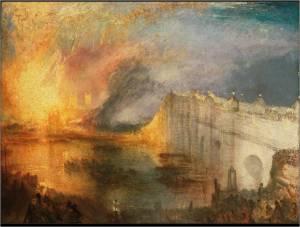 Joseph Mallord William Turner, 1775 - 1851 O incêndio da casa dos Lordes e dos Comuns , 16 Outubro, 1834  - 1834 ou 1835   92 x 123 cm. Philadelphia Museum of Art.