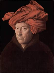 Jan van Eyck. O homem com o turbante vermelho – 1433 Óleo sobre carvalho 26 × 19 cm Londres National Gallery 